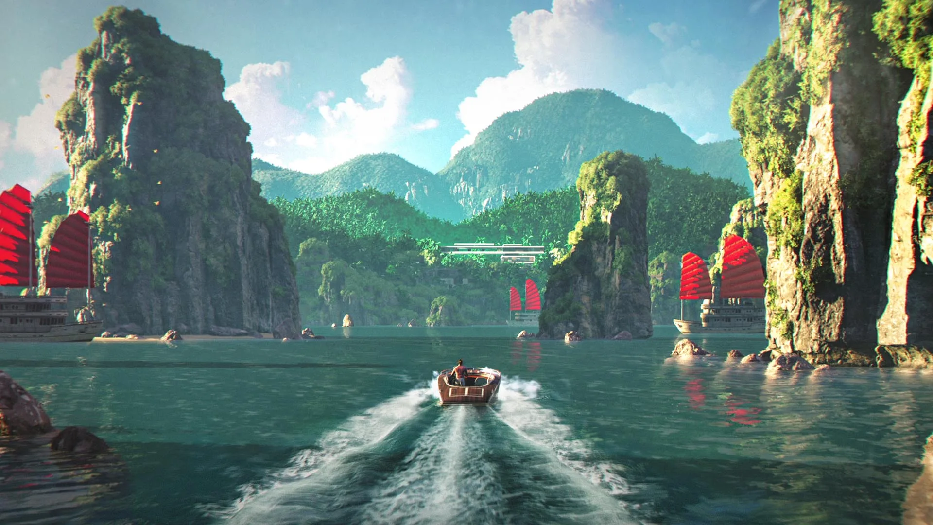 James Bond confronting an adversary in one of the game's globe-trotting locations.