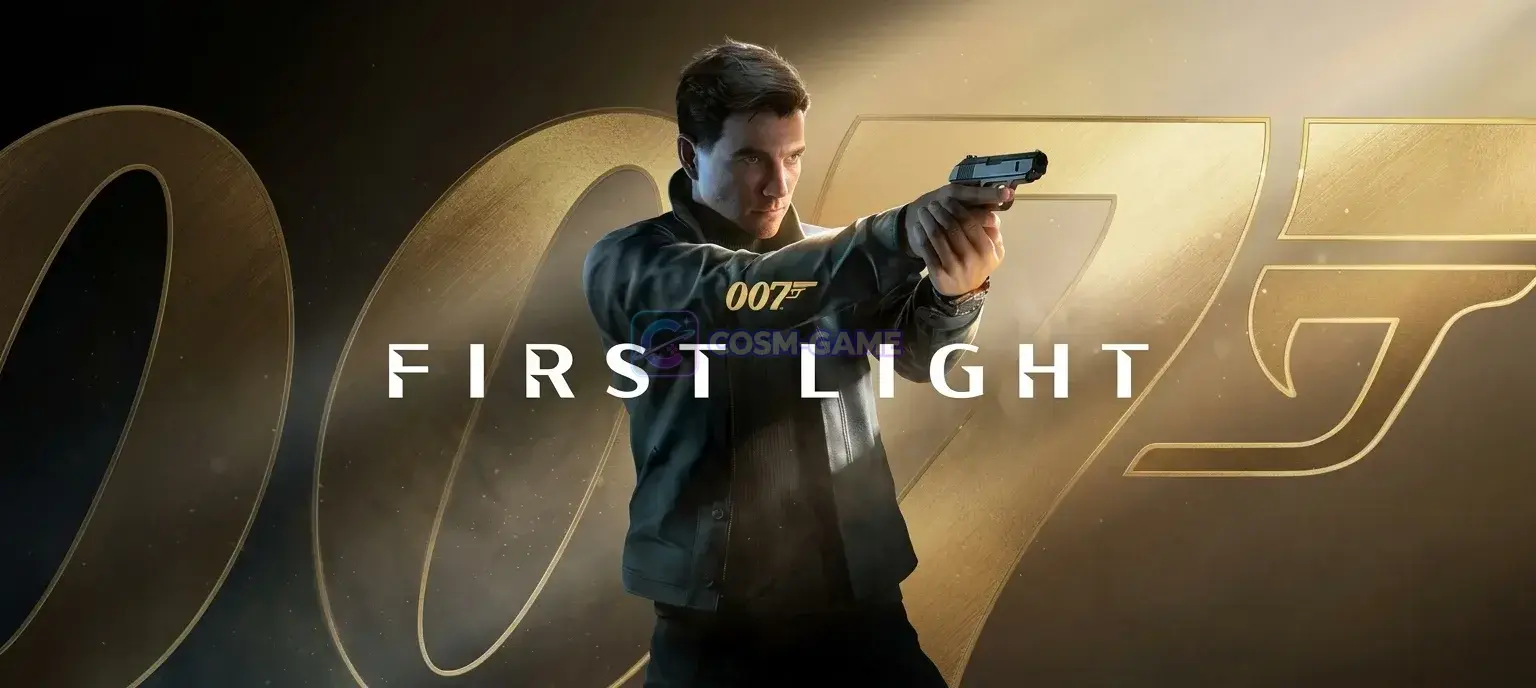 Wide key art banner for 007 First Light featuring James Bond against a moody, cinematic backdrop.