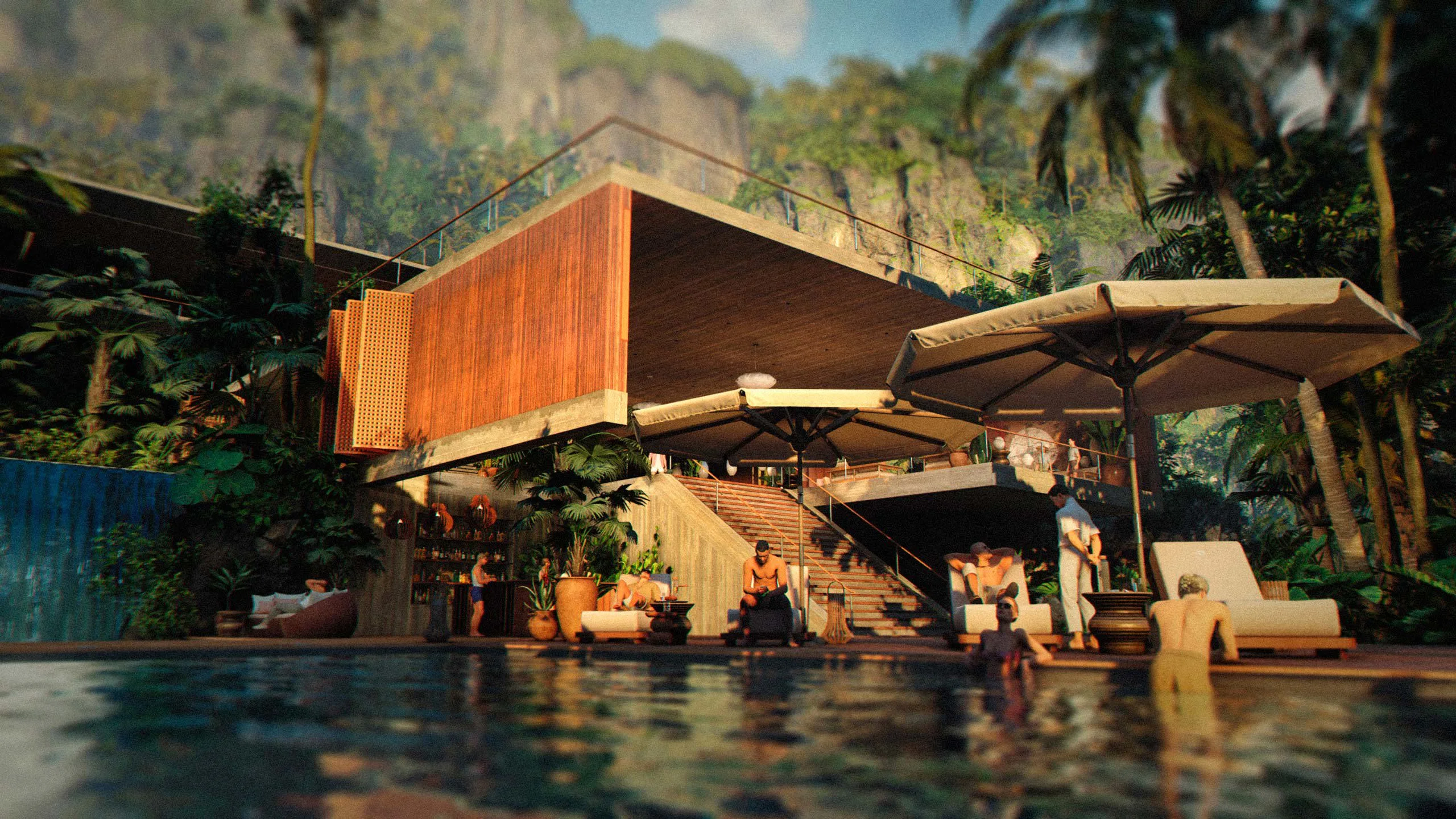 A tropical resort pool in Vietnam in 007 First Light