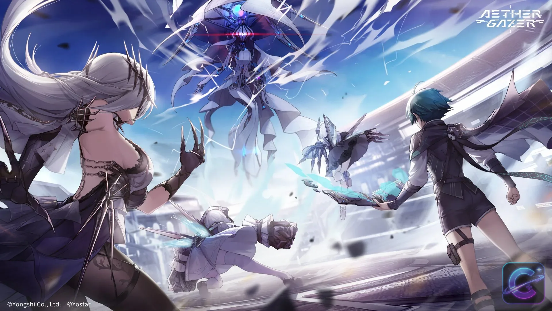 Enlil and Hades appear together during a battle scene in official Aether Gazer artwork.