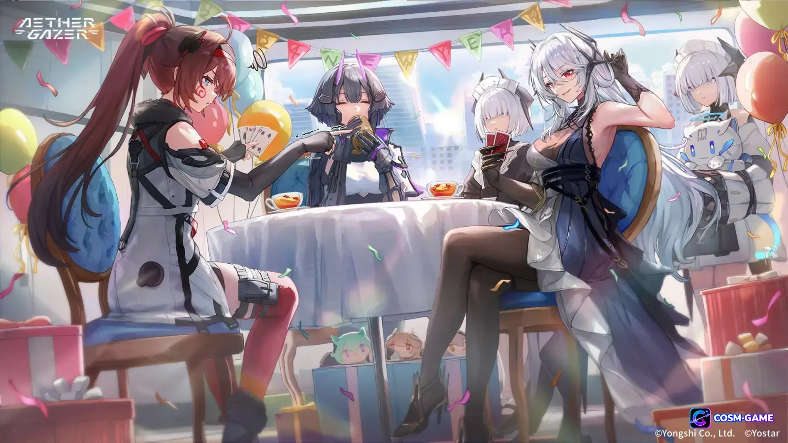 Hades, Tsukuyomi, and Verthandi gathered indoors playing games together.