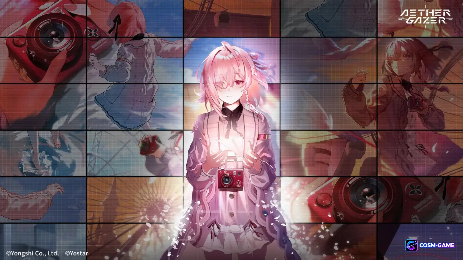 Skuld holding a camera in a widescreen character scene.