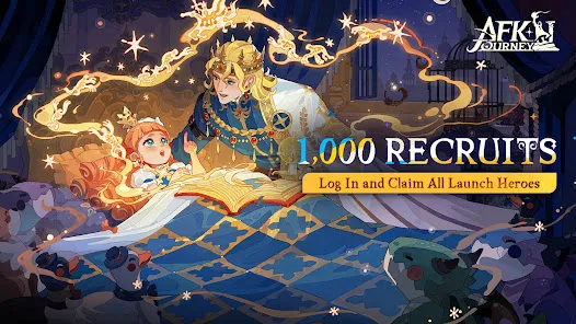 AFK Journey Google Play screenshot showing 1,000 Recruits launch-hero artwork