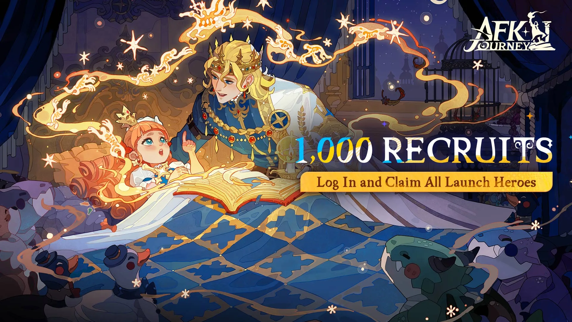 AFK Journey landscape artwork for Crown of Ashes featuring the royal seasonal cast
