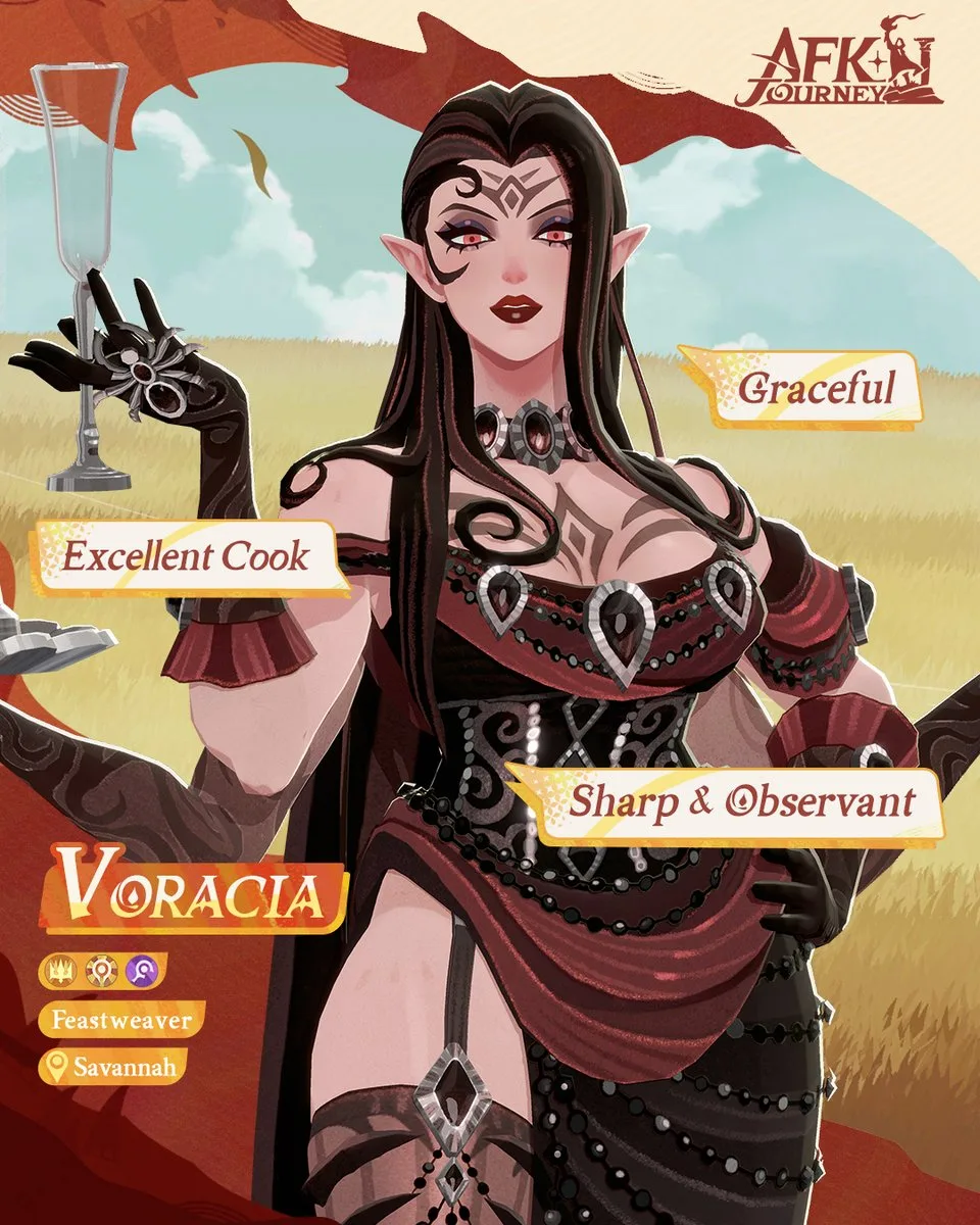 Voracia appears in official AFK Journey promotional artwork for her Version 1.7.3 release.