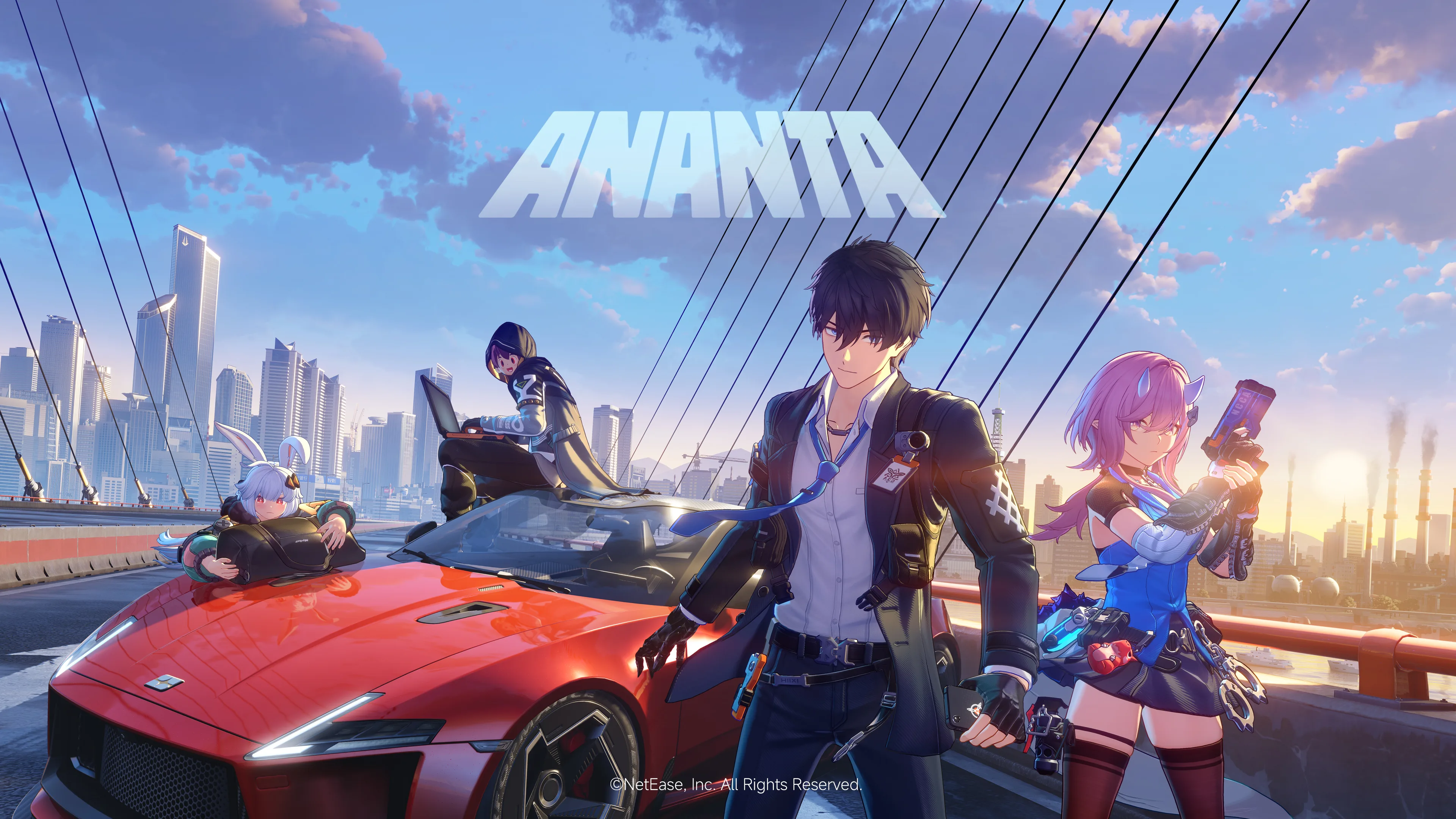 Wide view of Nova City with the Captain and teammates in the foreground
