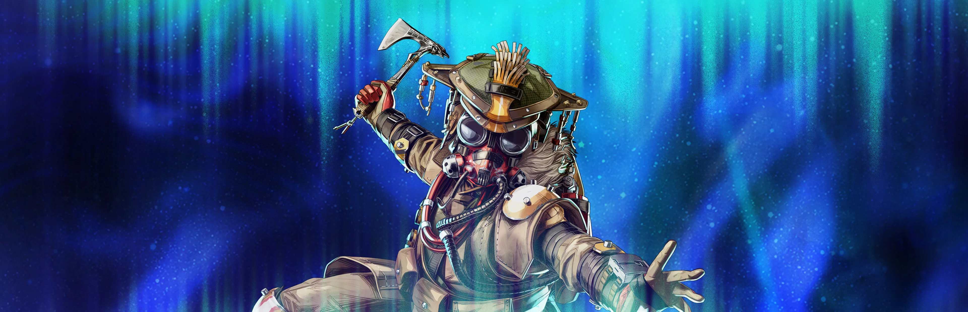 Apex Legends characters arranged in a wide promotional scene for the game