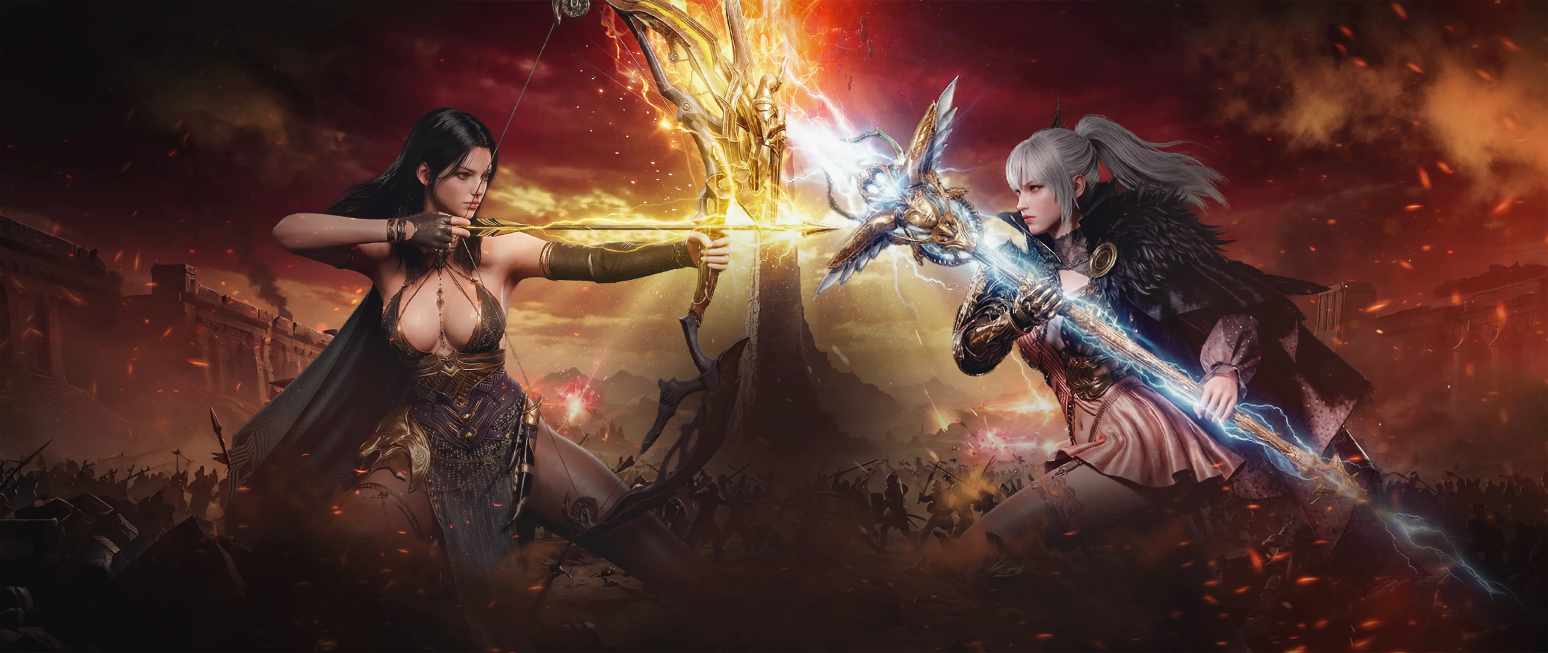 Key art for Architect: Land of Exiles showing the game's fantasy world and Tower of Titans