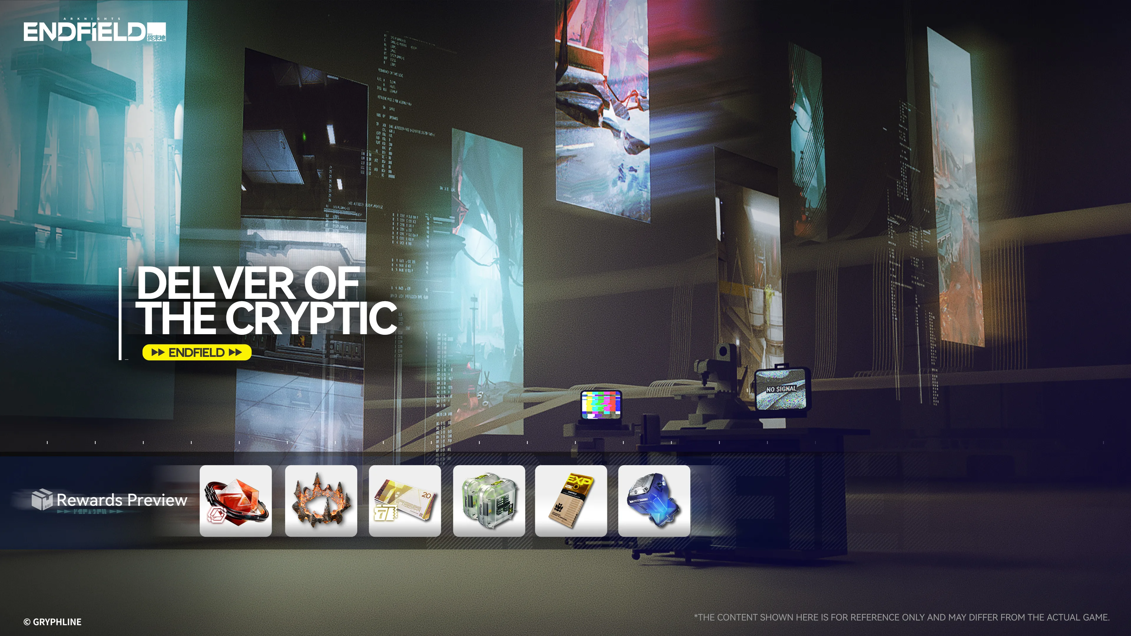 The Delver of the Cryptic display presents puzzle scenes and a row of preview rewards.