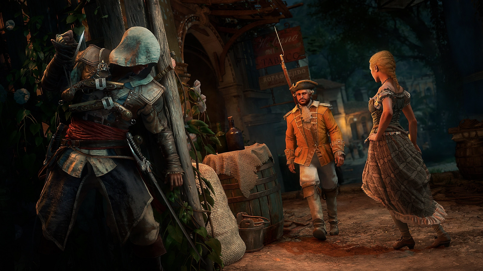 Edward Kenway hiding from a guard in Assassin's Creed Black Flag Resynced