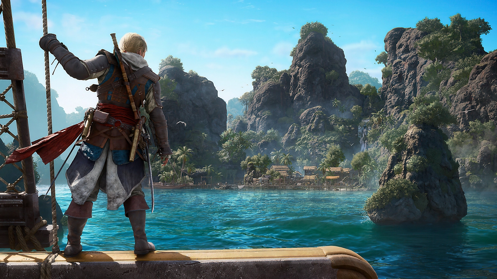 Edward Kenway looking toward a Caribbean island in Assassin's Creed Black Flag Resynced