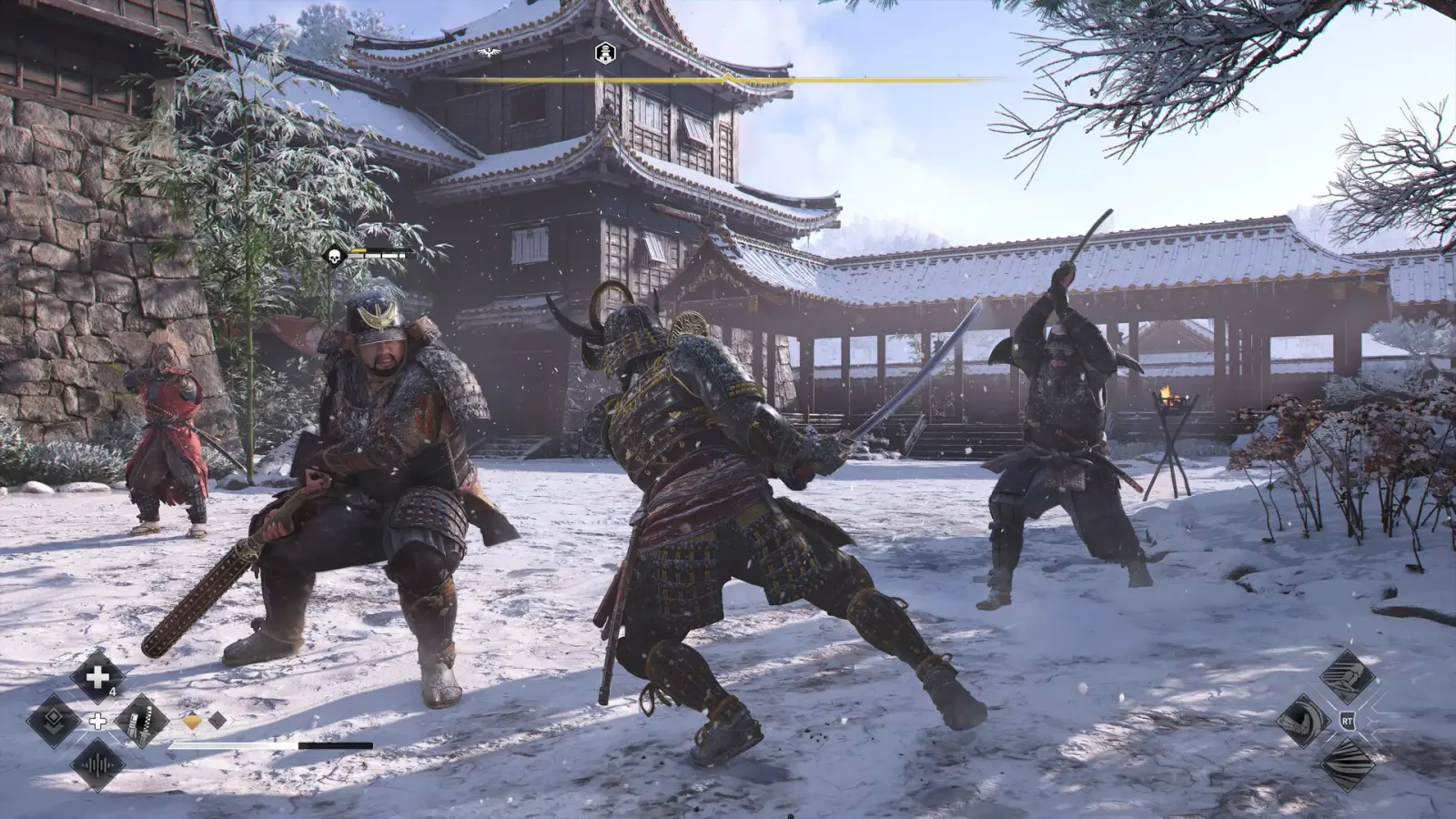 Naoe infiltrates a guarded location while using the environment and darkness to stay concealed.
