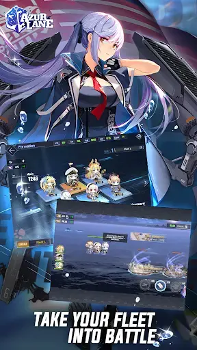 Azur Lane landscape promotional screenshot featuring anime-styled ship characters and game imagery.