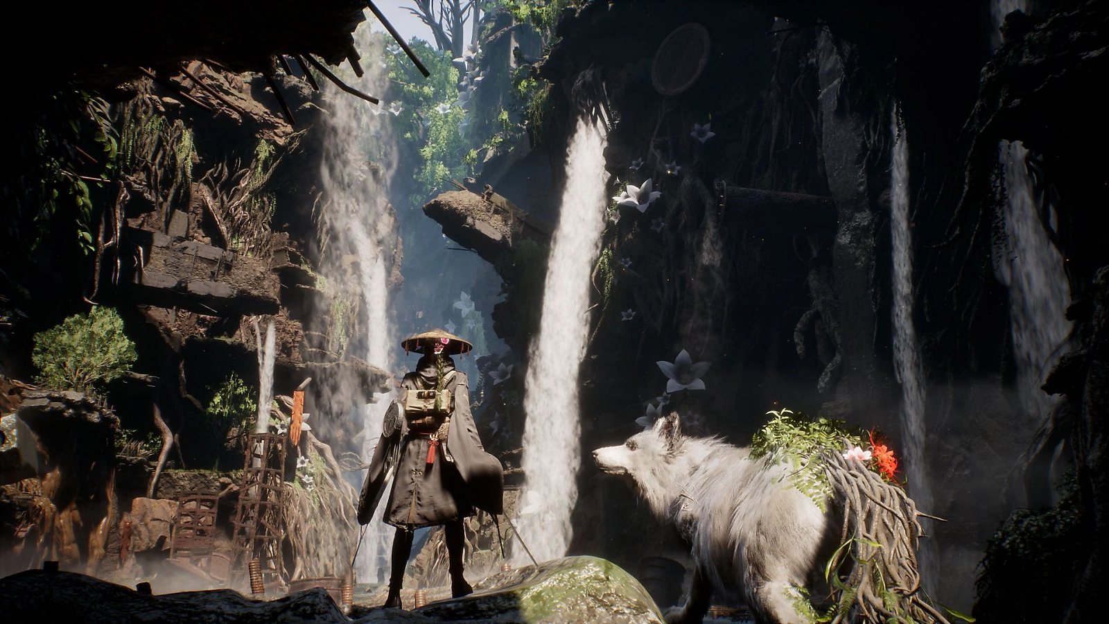 Emma and Koo looking toward a waterfall in Beast of Reincarnation