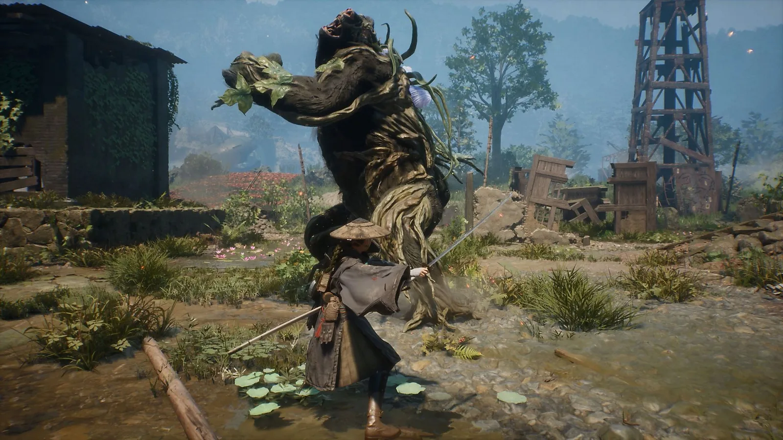 Emma confronting a gorilla-like enemy in Beast of Reincarnation