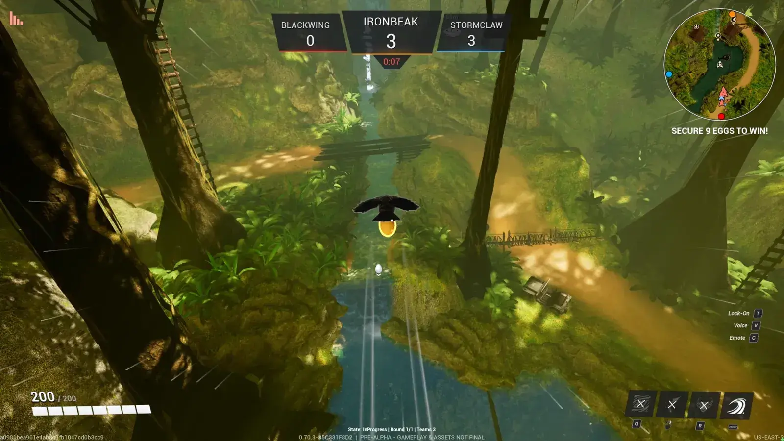 A bird carrying a glowing egg through a dense jungle map