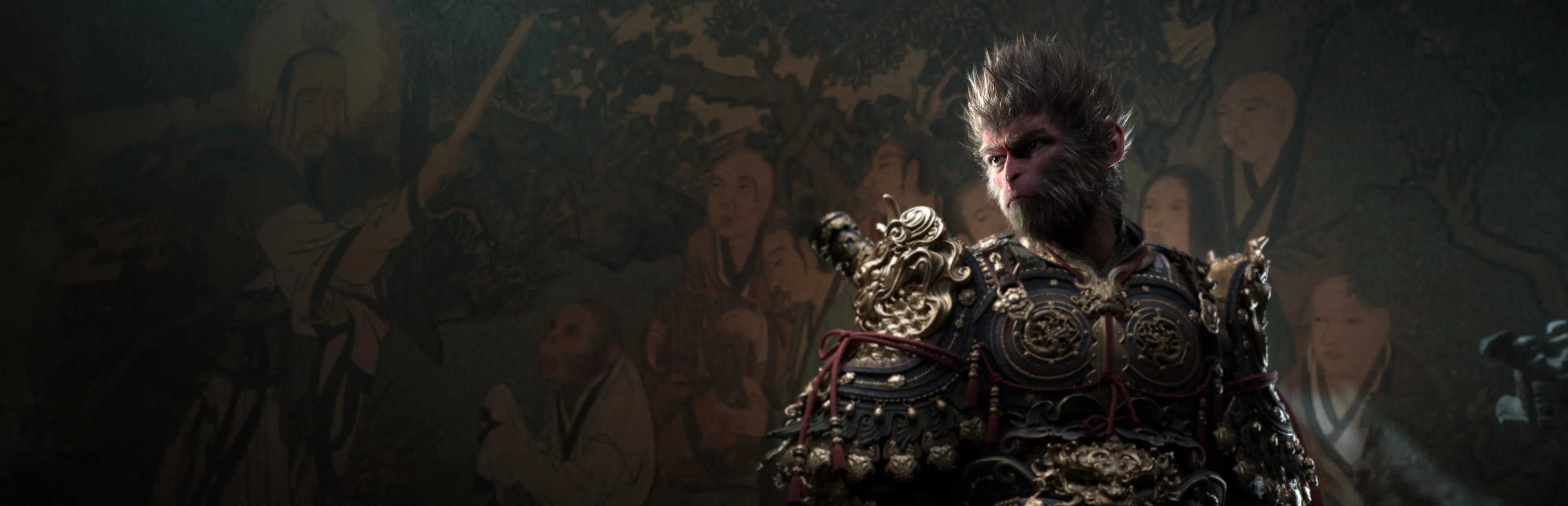 The Destined One stands in ornate armor against dark mythic artwork.