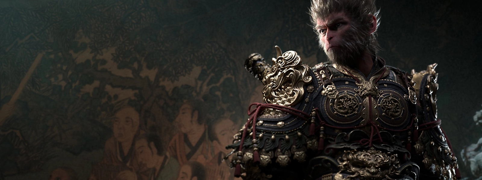 The Destined One wearing ornate armor in official Black Myth: Wukong artwork.