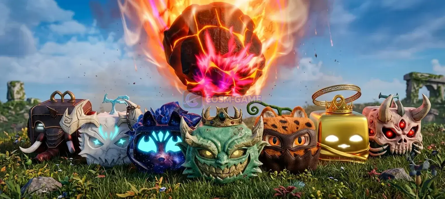 Four Blox Fruits characters stand together beneath the glowing eyes of a huge shadowy sea creature.