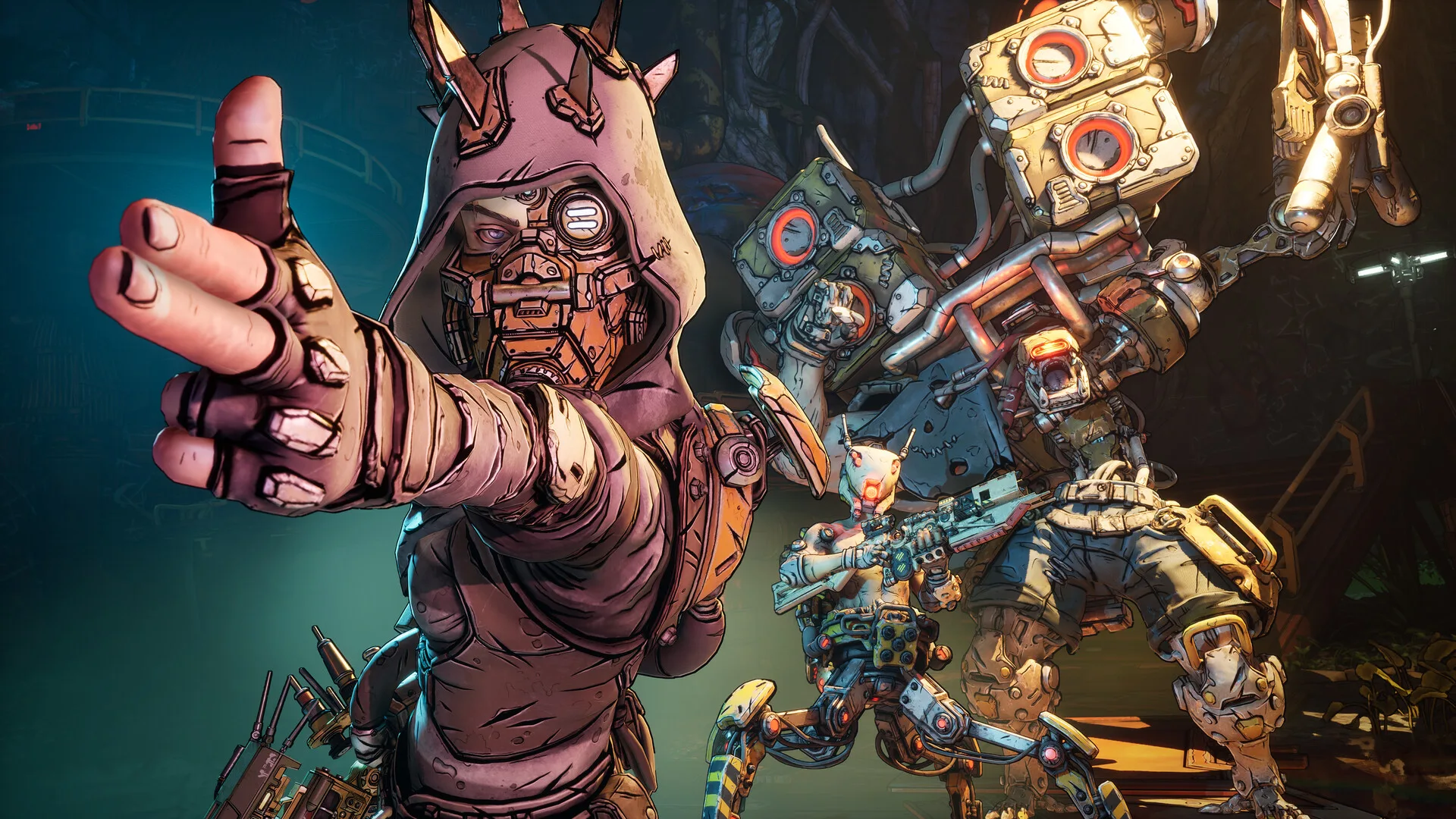 Vault Hunters fight together as weapons and abilities fill the battlefield with effects.