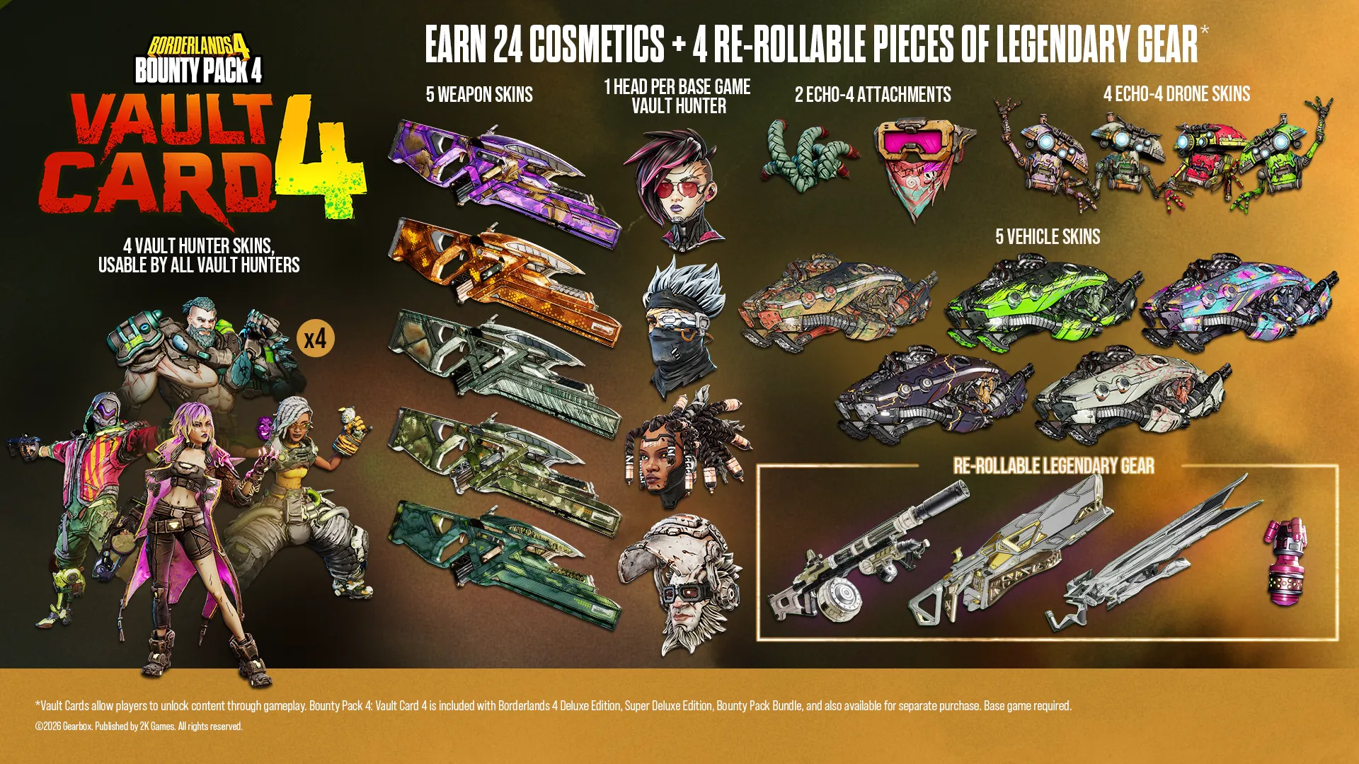 Weapons and cosmetic rewards are arranged together for the latest Vault Card.