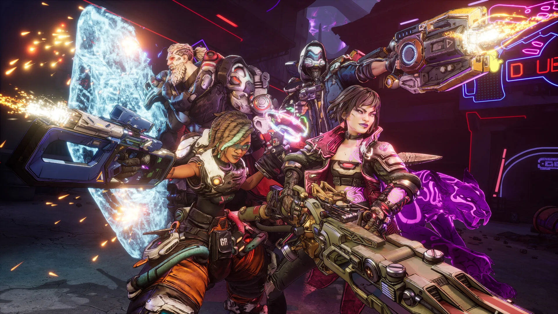 A Vault Hunter fires into a group of enemies during a battle on Kairos.