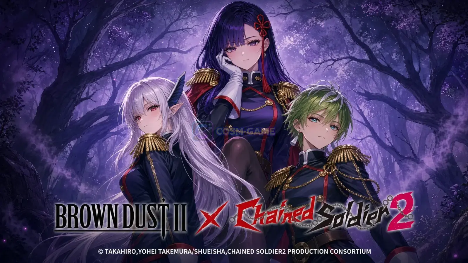 BrownDust2 gameplay artwork shows characters in the game's illustrated battle presentation.