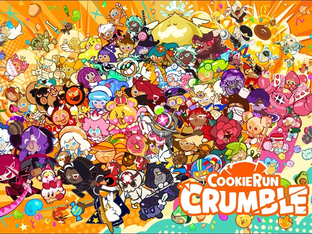 Oven Wanderer Cookie and a large Cookie cast gathered in CookieRun: Crumble key artwork.
