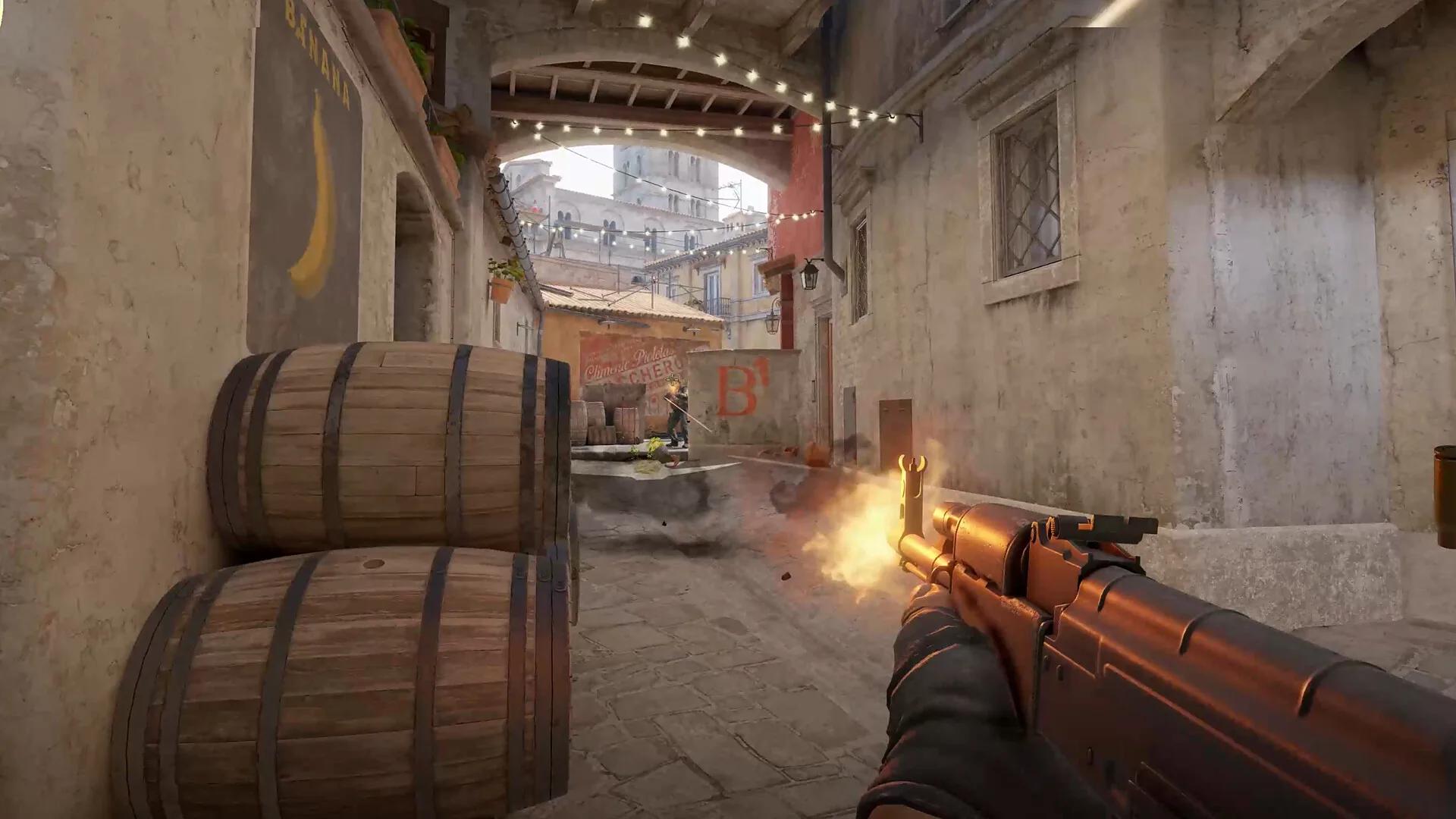 Counter-Strike 2 players holding angles during a competitive match.