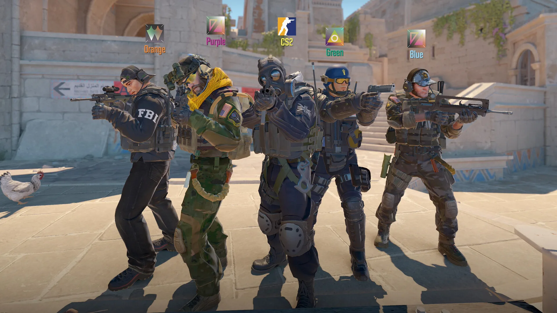 Players exchanging fire around a Counter-Strike 2 objective area.