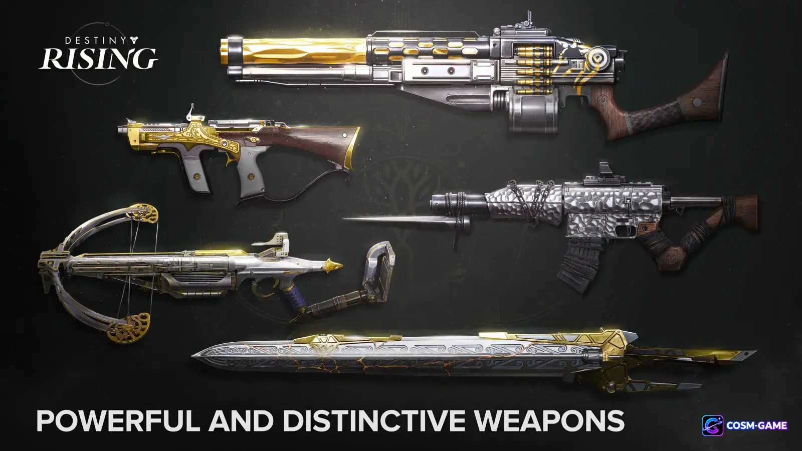 A collection of distinctive Exotic firearms and weapons is displayed against a dark background.
