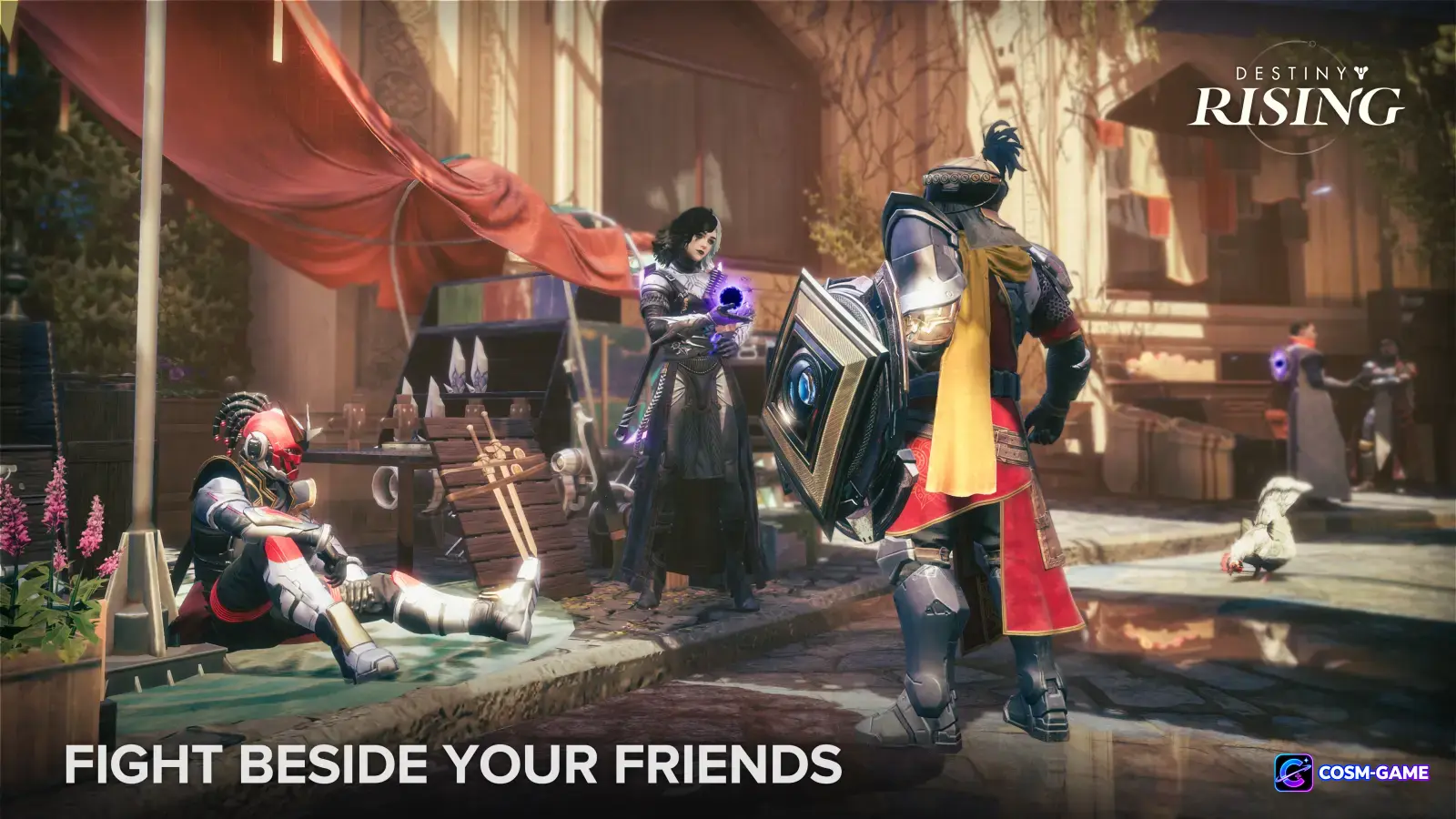 Several Lightbearers gather and relax together in Haven between battles.