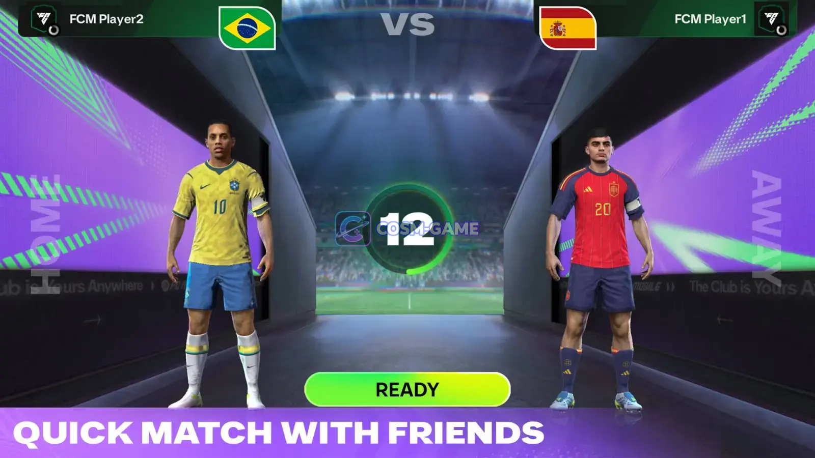 Brazil and Spain players face each other in the Quick Match with Friends lobby.