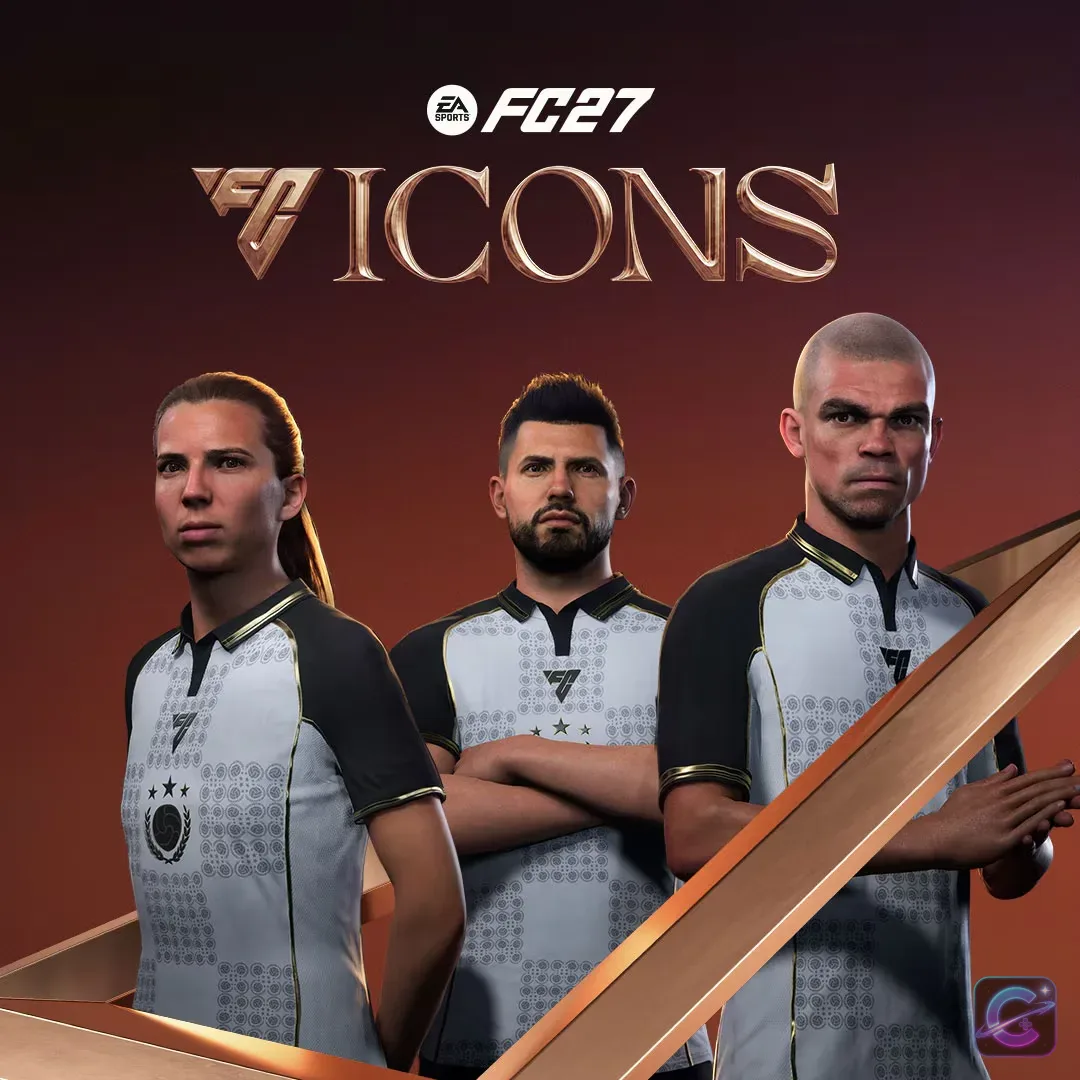 EA SPORTS FC Class of '27 ICON artwork featuring football legends
