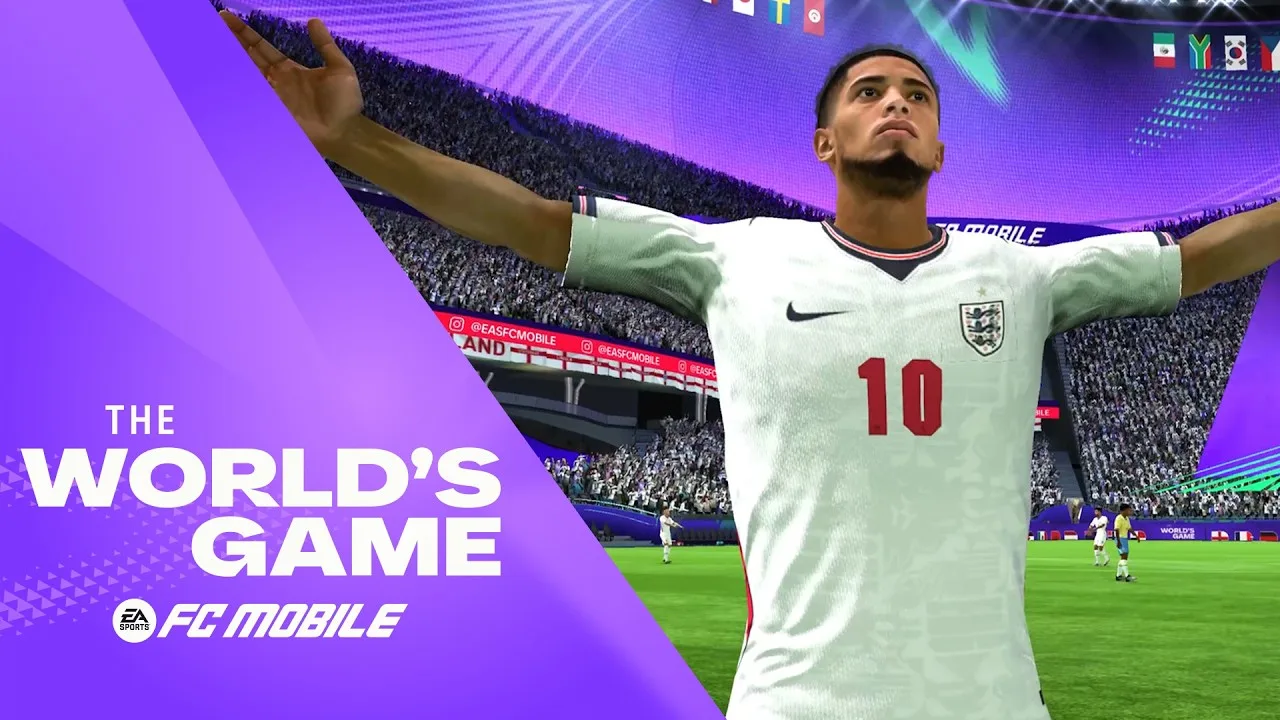 EA SPORTS FC Mobile The World’s Game promotional image showing an England player celebrating
