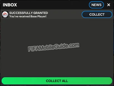 Screenshot showing an FC Mobile inbox reward after code redemption.