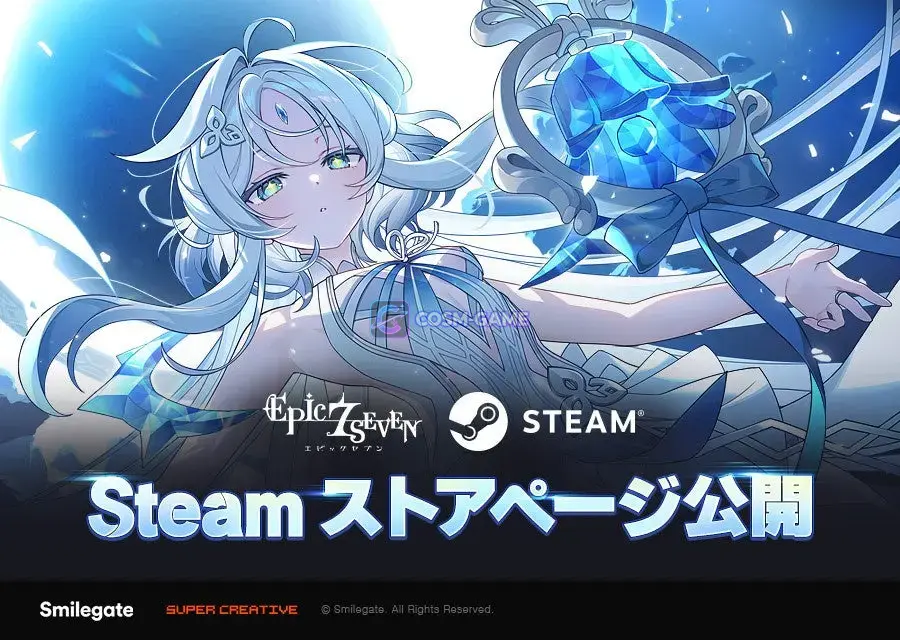 Official Epic Seven promotional artwork for the 8th Anniversary INFINITY showcase and upcoming Steam release.