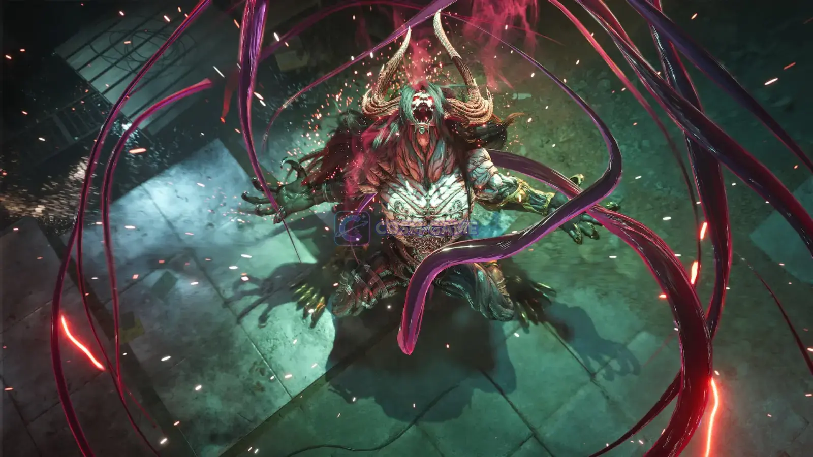 The Galian Beast roars while surrounded by dark energy during a FINAL FANTASY VII REBIRTH battle.