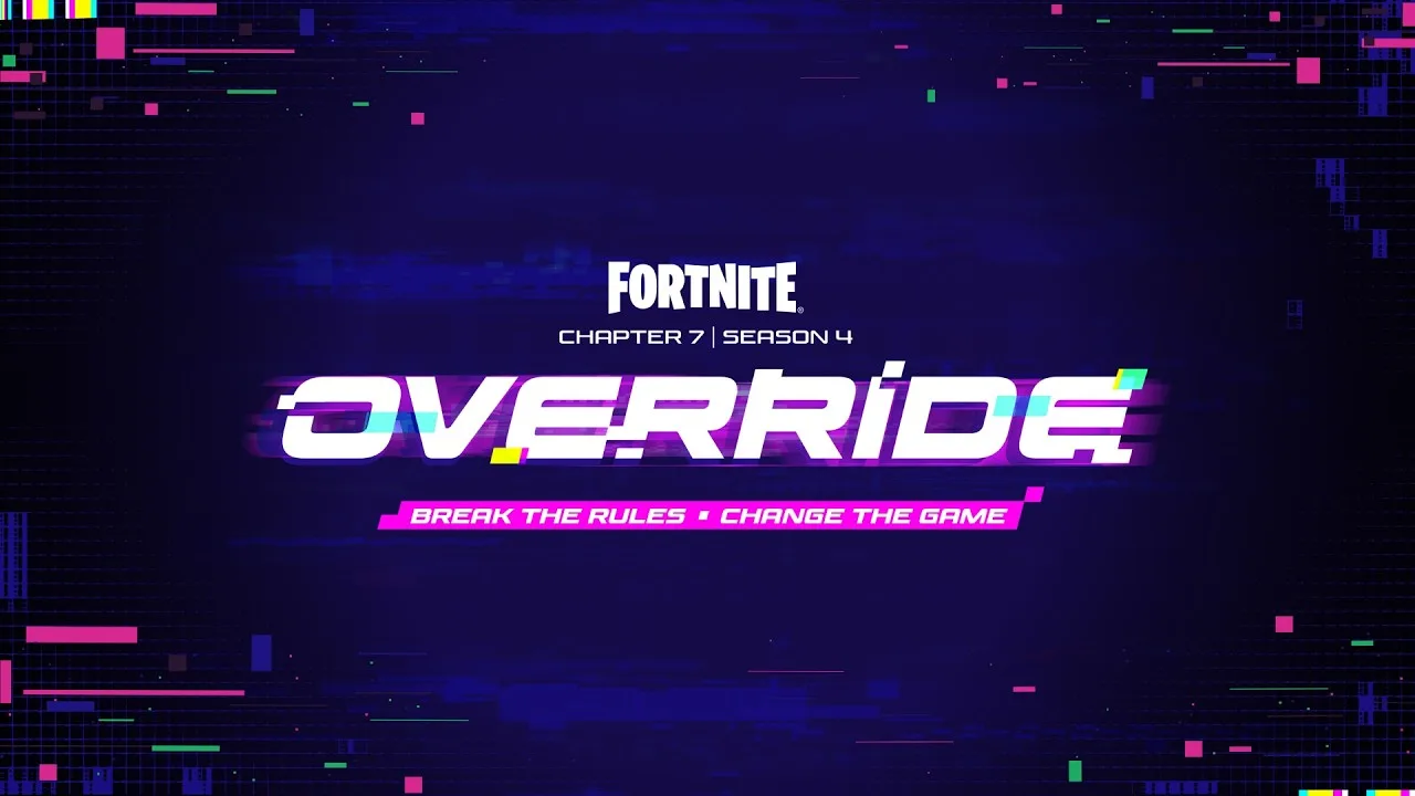 Gaming icons including Sonic the Hedgehog featured in the Fortnite Chapter 7 Season 4 Override season trailer key art
