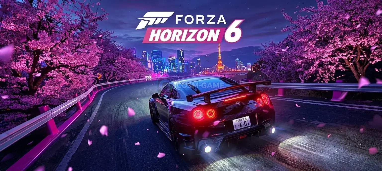 Forza Horizon 6 key art featuring the 2025 GR GT Prototype and 2025 Toyota Land Cruiser with Mount Fuji and Tokyo in the background.