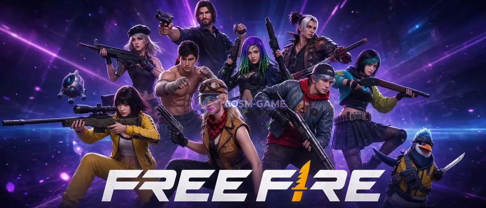 A Free Fire squad gathers around a decorated sports car during the game's ninth-anniversary campaign.