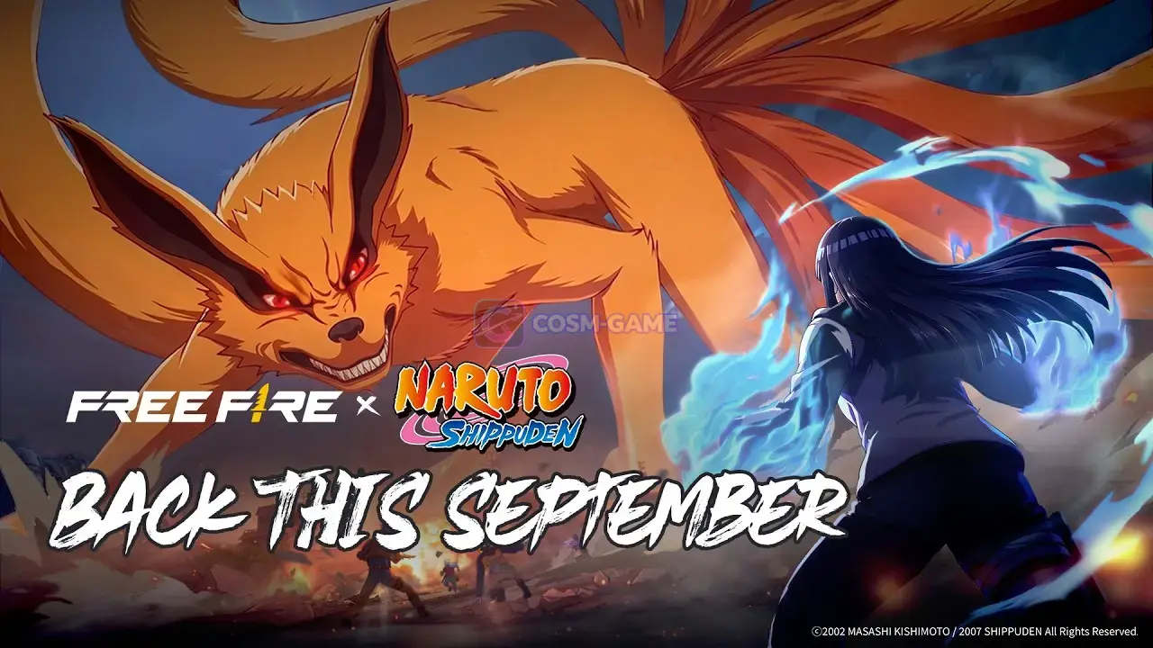 Free Fire x NARUTO SHIPPUDEN Nine Tails Strikes promotional artwork featuring the returning collaboration.