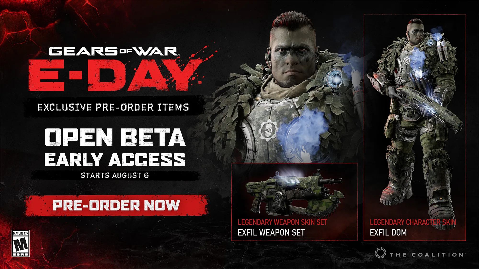 Pre-order bonus featuring Exfil Dom Legendary Character Skin and weapon skin set