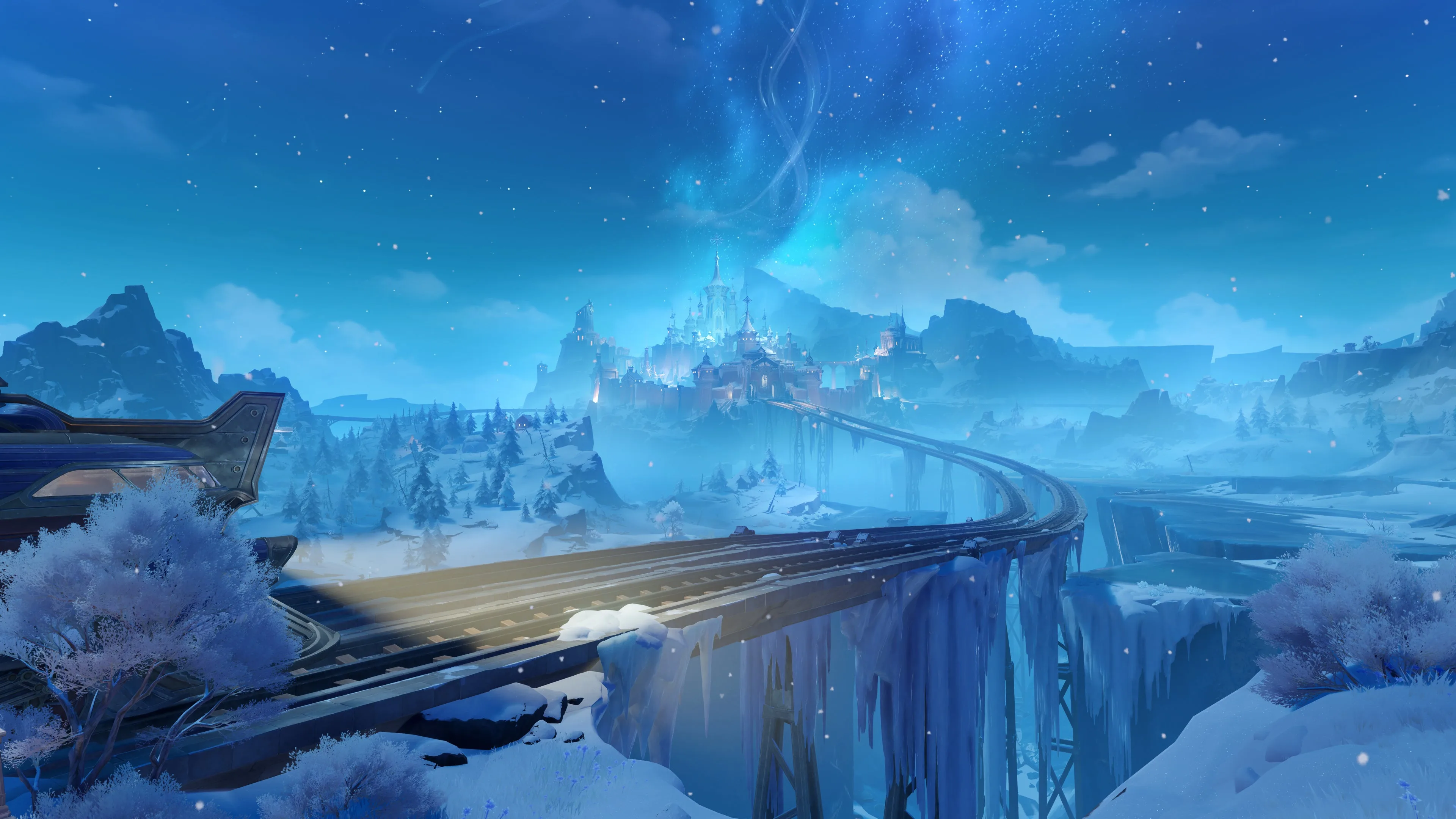 An official Version 7.0 screenshot shows the architecture and frozen landscape of Snezhnaya.