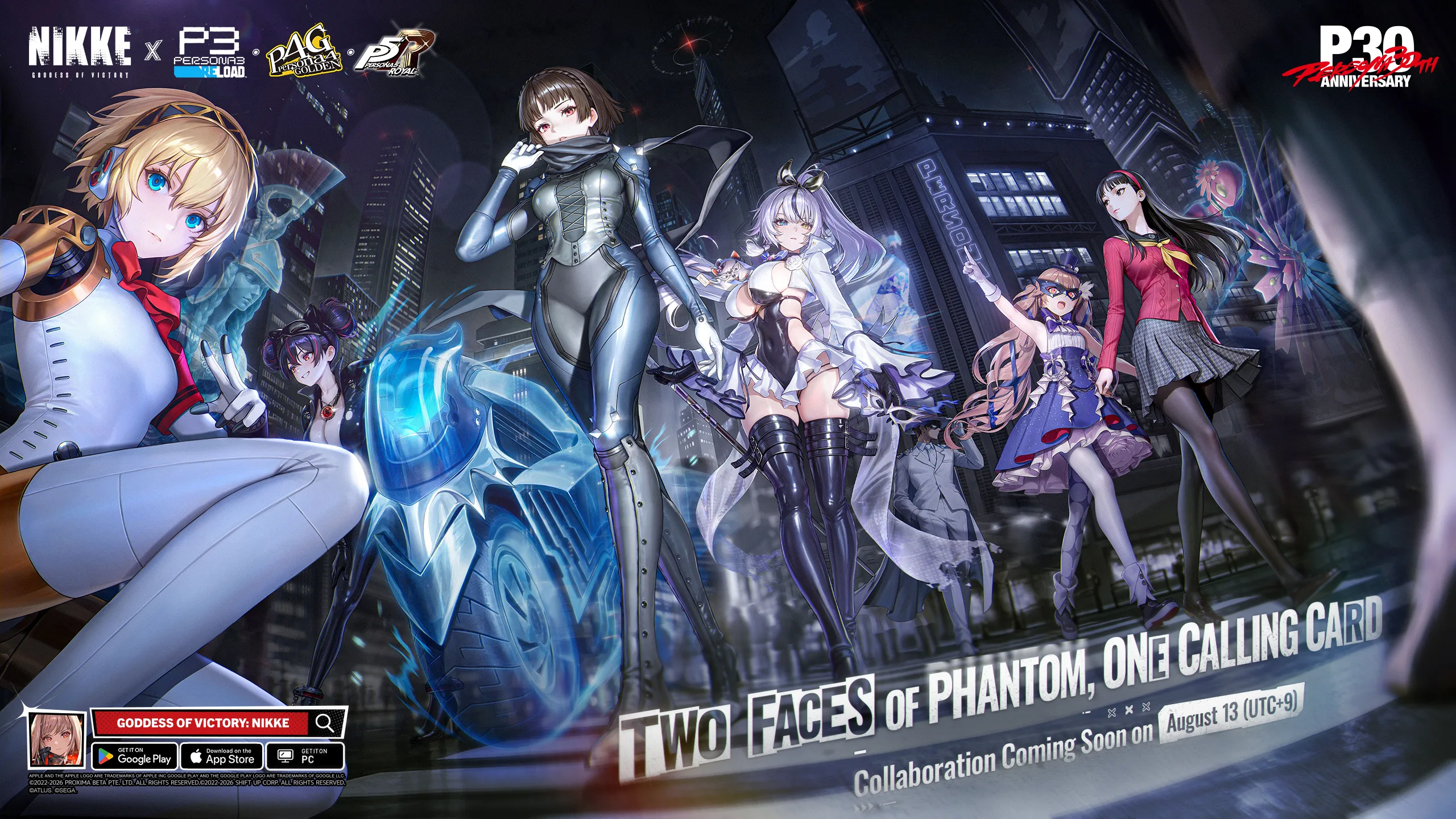 Aigis and the NIKKE Persona collaboration cast in PERSONA ON FRONTLINE key art