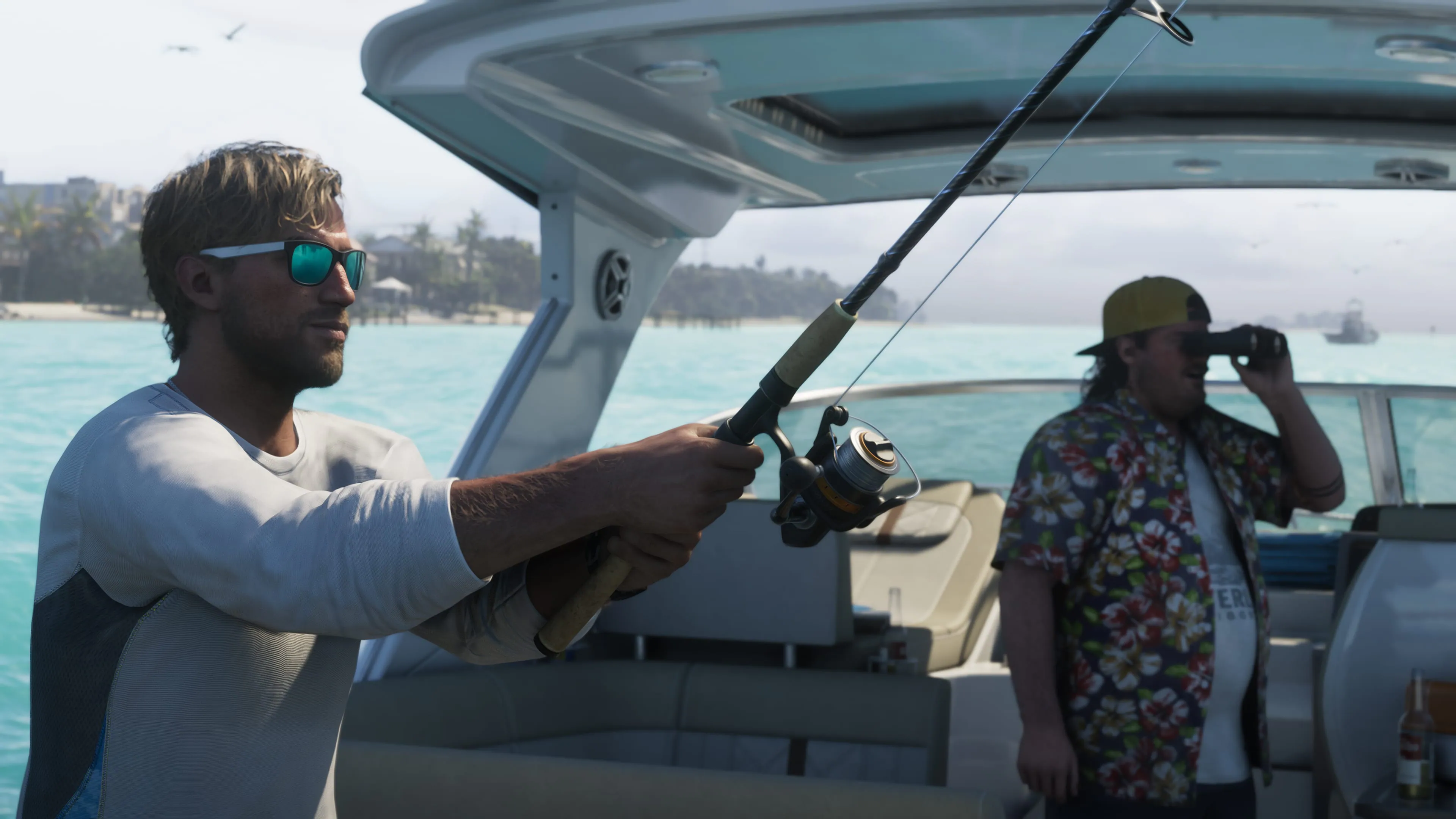 Jason Duval fishing from a boat in an official Rockstar screenshot