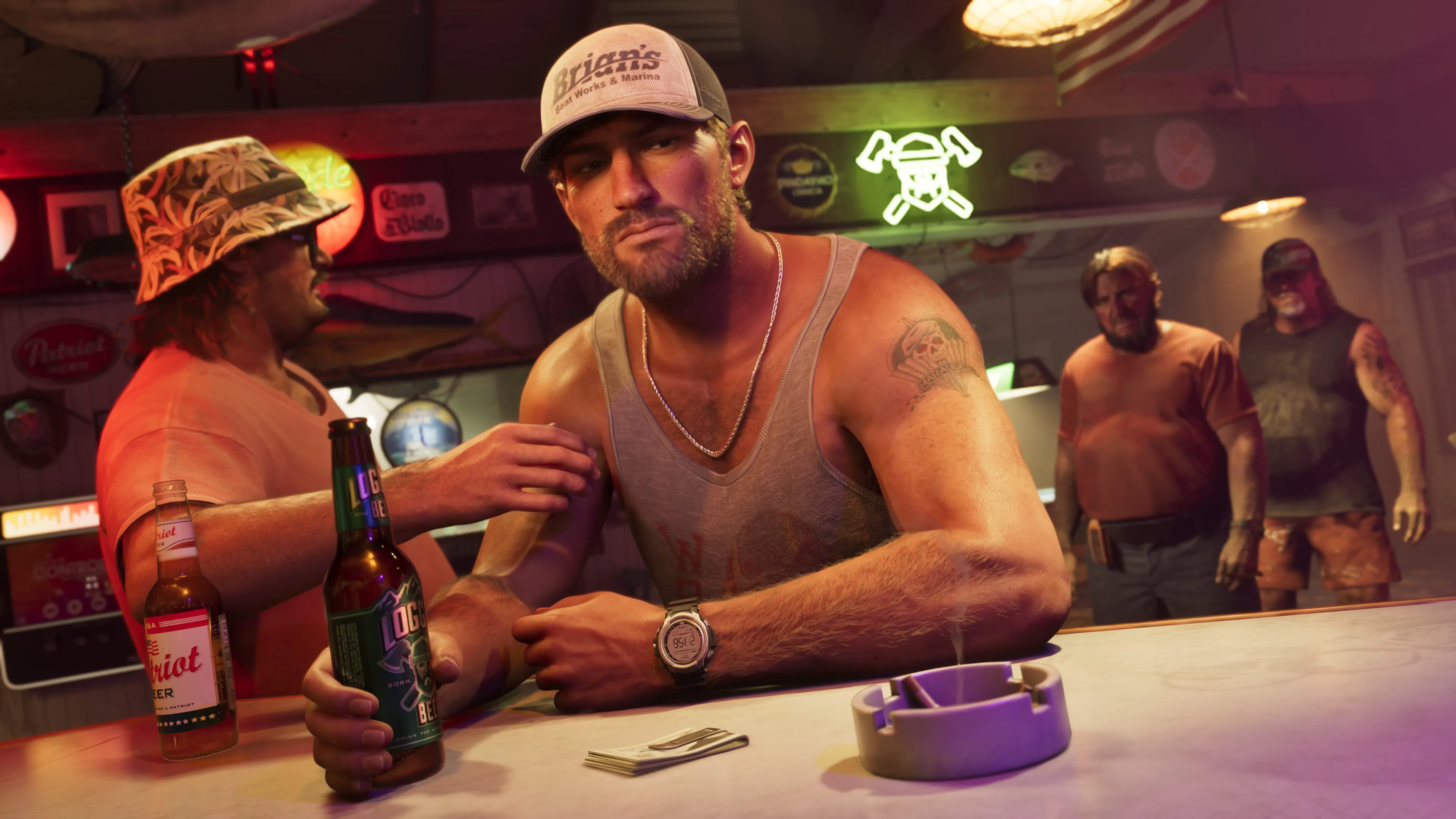 Jason Duval at a bar in an official Rockstar screenshot