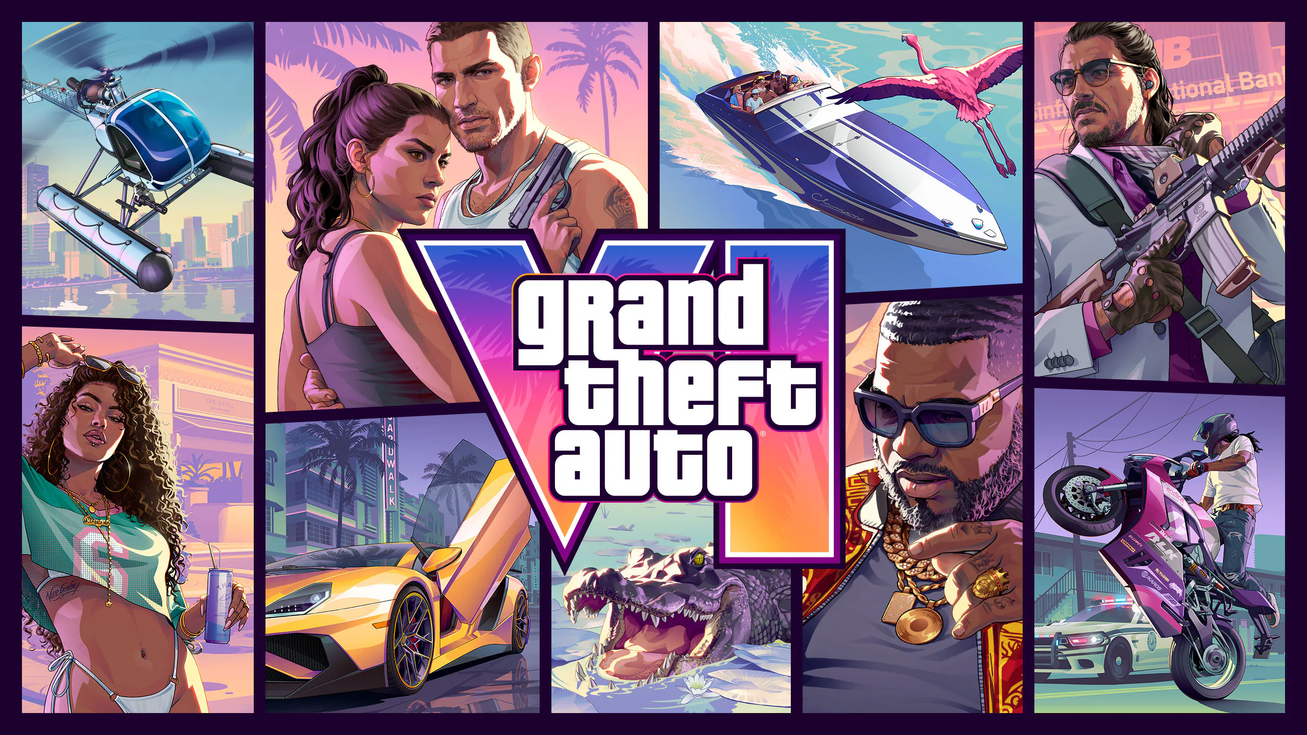Official Grand Theft Auto VI artwork featuring Jason and Lucia