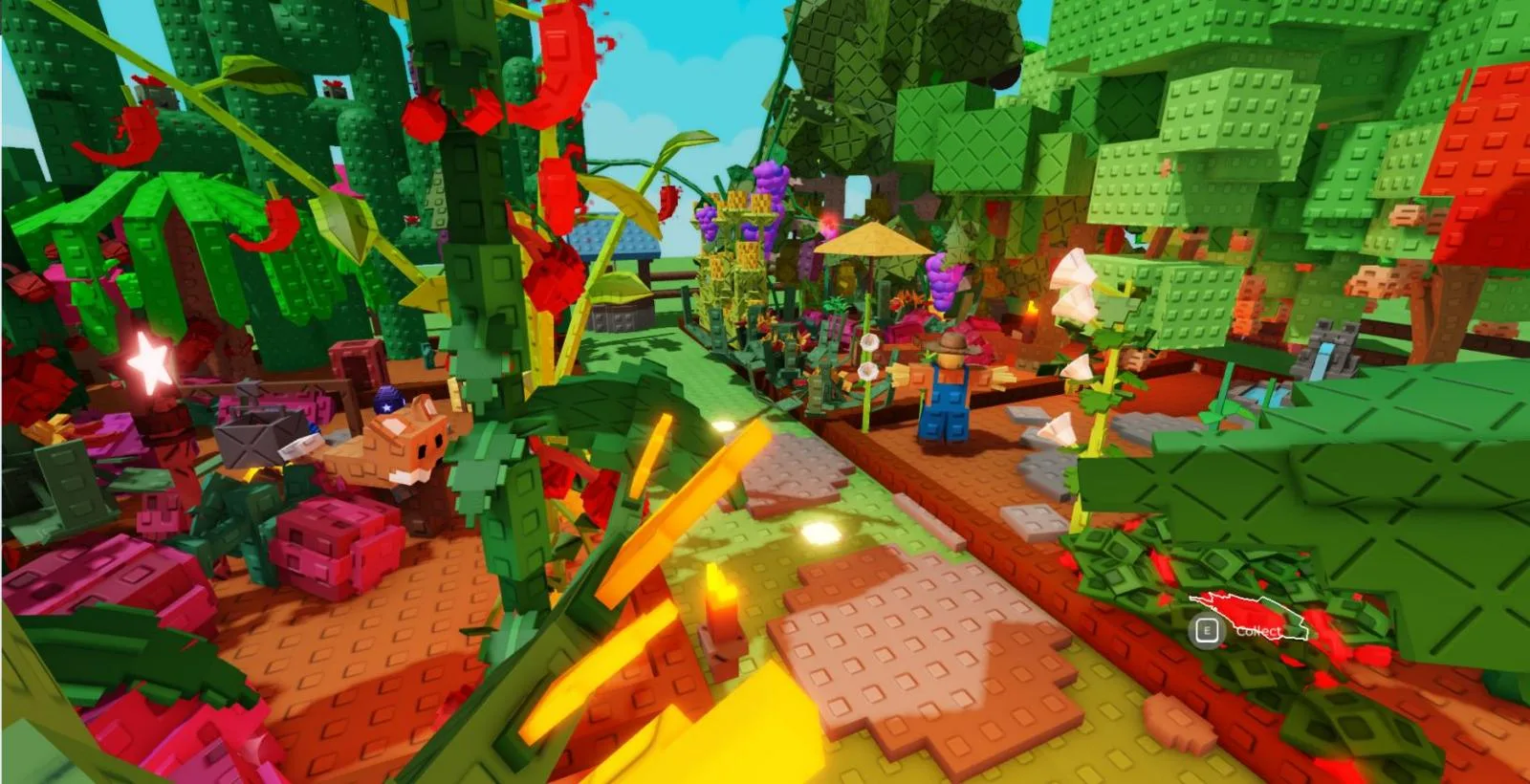 Grow a Garden gameplay scene with a player standing inside a planted garden