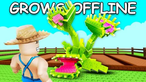 Large animated plant rising above a Grow a Garden plot